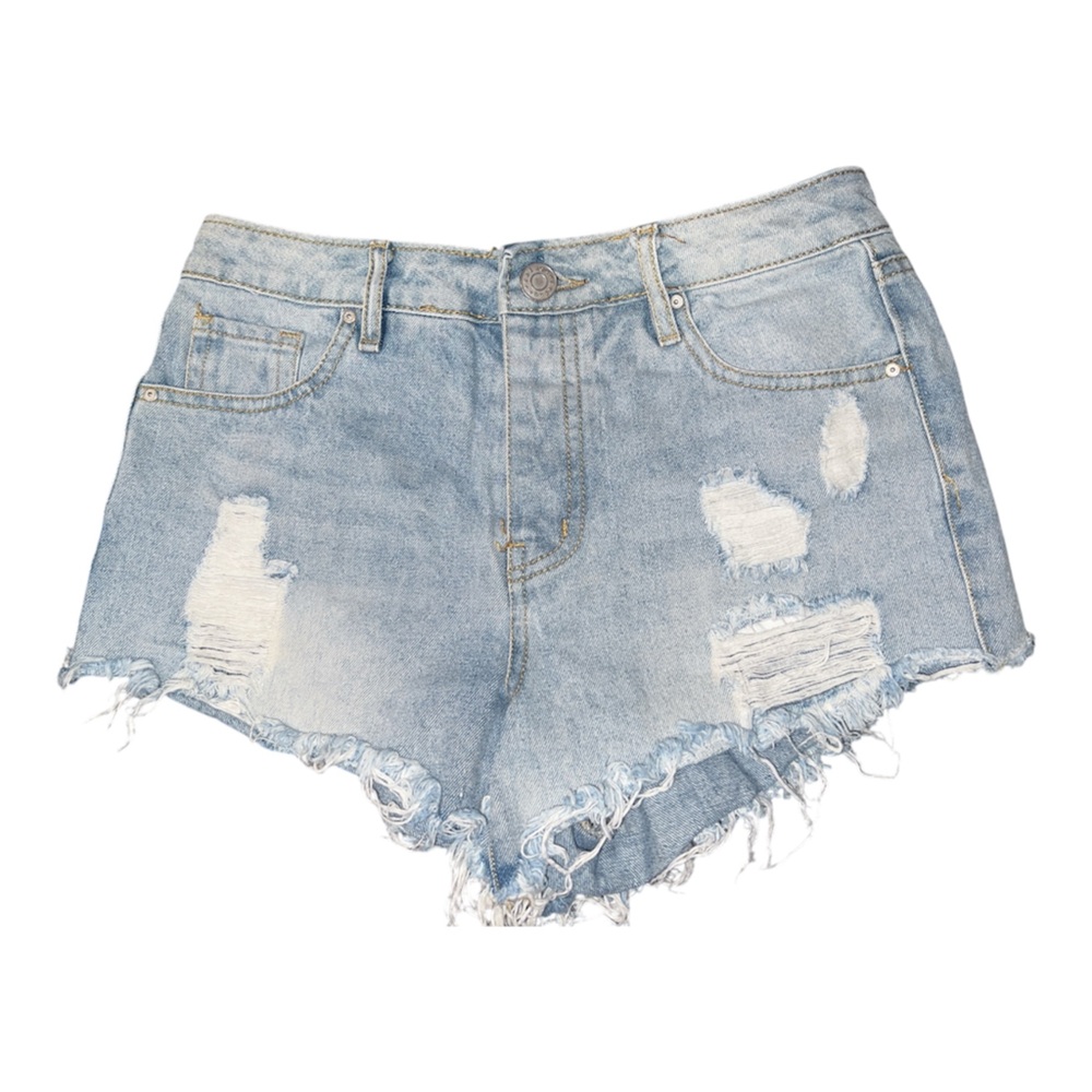 refuge light blue button up booty shorts